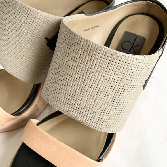 CALVIN KLEIN Platform Wedge Sandals Taupe Black 36 - Picture 6 of 11